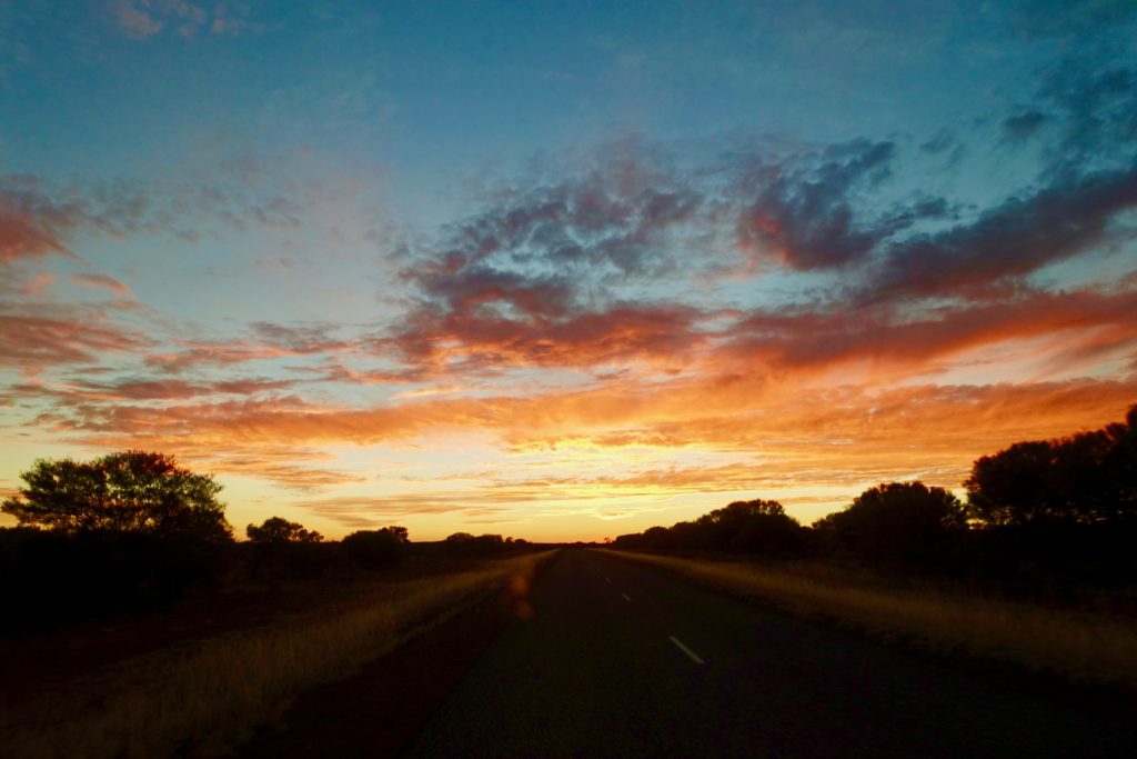 driving sunset